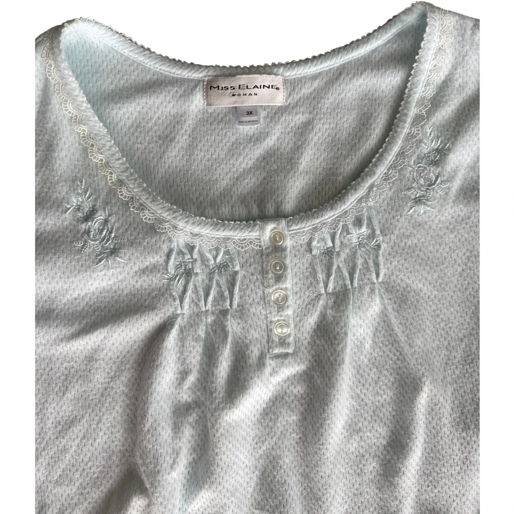 Miss Elaine Nightgown Coastal Grandma Mint Blue Lace Floral Embroidery 3X 217831